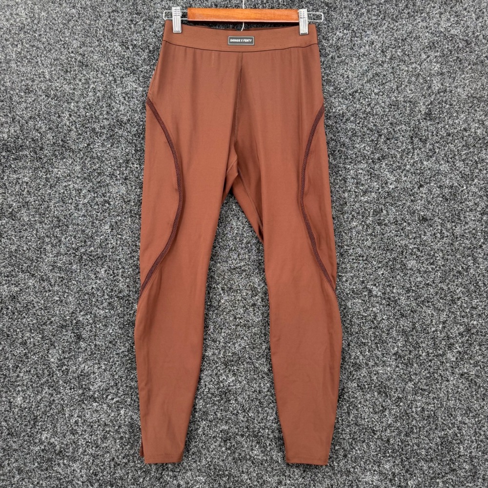 Savage X Fenty Womens Mesh High Waisted Leggings Cocoa Brown Athletic Tights